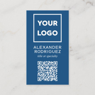 Custom Business Logo and QR Code Modern Blue Business Card