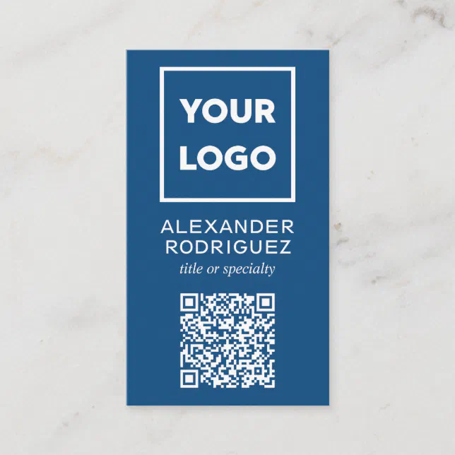 Custom Business Logo and QR Code Modern Blue Business Card | Zazzle