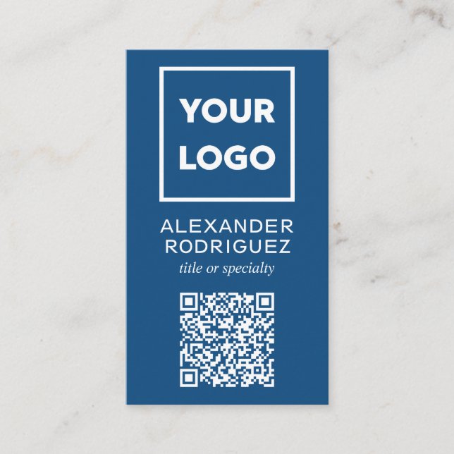Custom Business Logo and QR Code Modern Blue Card (Front)