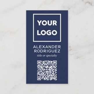 Custom Business Logo and QR Code Modern Navy Business Card