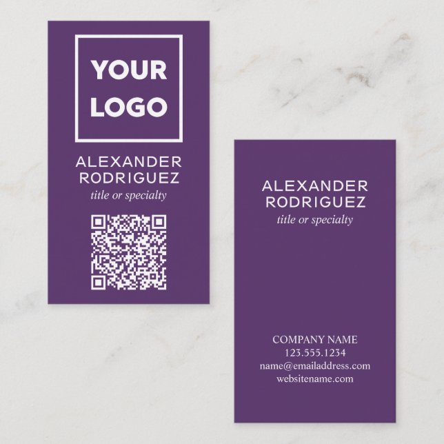 Custom Business Logo and QR Code Modern Purple Card (Front/Back)