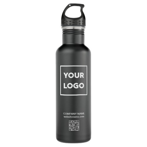 Custom Business Logo and QR Code on Black Stainless Steel Water Bottle