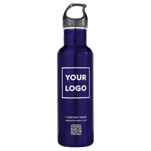 Custom Business Logo and QR Code on Blue Stainless Steel Water Bottle