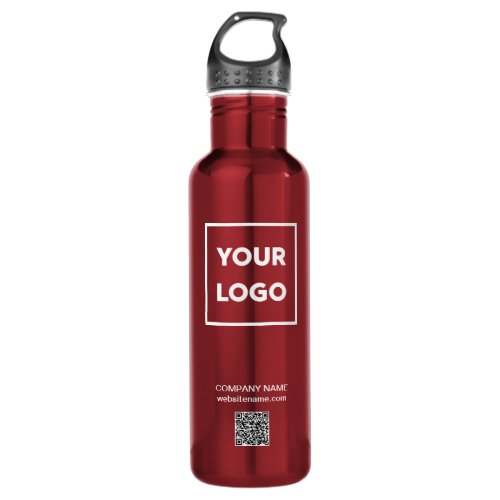 Custom Business Logo and QR Code on Red Stainless Steel Water Bottle