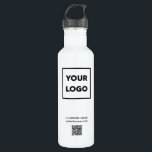Custom Business Logo and QR Code on White Stainless Steel Water Bottle<br><div class="desc">Advertise with your business logo, company name, website, and a customizable QR code on a white branded stainless steel water bottle. Replace the sample logo, text, and website URL with your own in the sidebar. Your brand symbol can be any shape and any color. This is eco friendly swag your...</div>