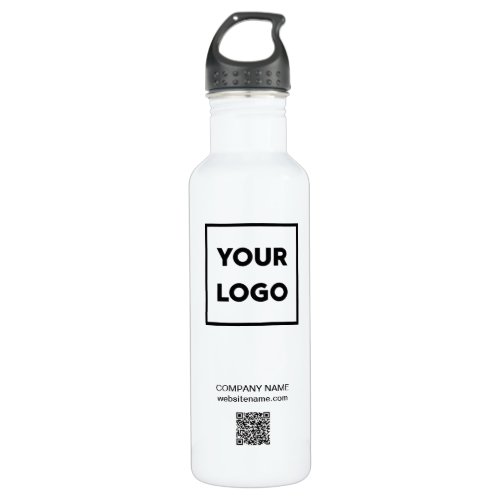 Custom Business Logo and QR Code on White Stainless Steel Water Bottle