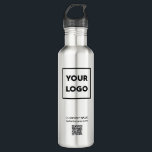 Custom Business Logo and QR Code Stainless Steel Water Bottle<br><div class="desc">Advertise with your business logo, company name, website, and a customizable QR code on a branded stainless steel water bottle. Replace the sample logo, text, and website URL with your own in the sidebar. Your brand symbol can be any shape and any color. This is eco friendly swag your employees,...</div>
