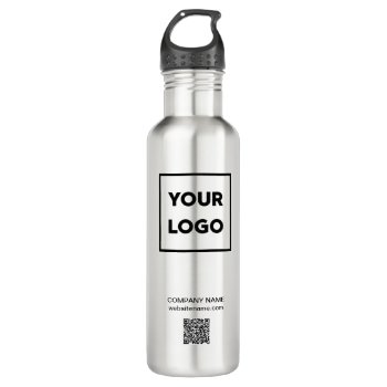Custom Business Logo And Qr Code Stainless Steel Water Bottle by RocklawnArts at Zazzle
