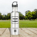 Custom Business Logo and QR Code Stainless Steel Water Bottle<br><div class="desc">Advertise with your business logo, company name, website, and a customizable QR code on a branded stainless steel water bottle. Replace the sample logo, text, and website URL with your own in the sidebar. Your brand symbol can be any shape and any color. This is eco friendly swag your employees,...</div>