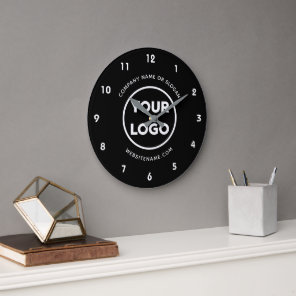 Custom Business Logo and Text Black Background Large Clock