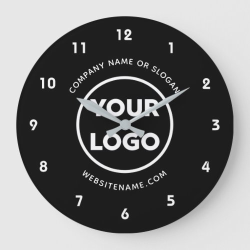 Custom Business Logo and Text Black Background Large Clock