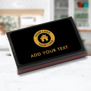 Custom Business Logo And Text Black Matchboxes