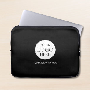 Custom Business Logo and Text Black White Modern Laptop Sleeve