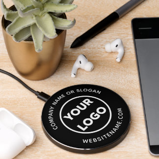 Custom Business Logo and Text Black Wireless Charger