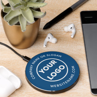 Custom Business Logo and Text Blue Wireless Charger