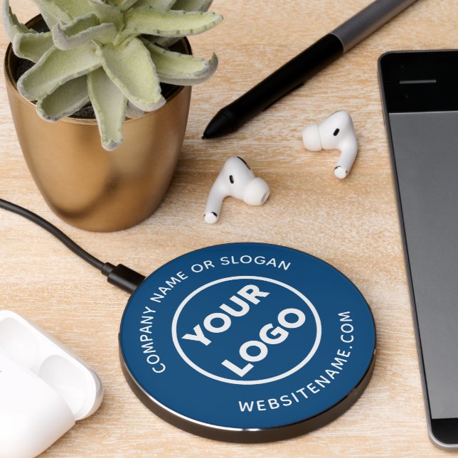 Custom Business Logo and Text Blue Wireless Charger (Desk 2)