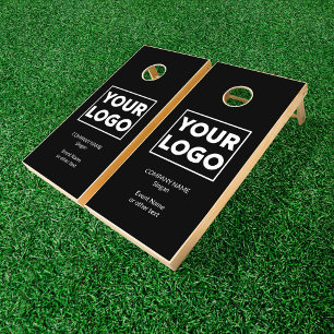 Custom Business Logo and Text Branded Black Cornhole Set