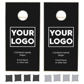 Custom Business Logo and Text Branded Black Cornhole Set