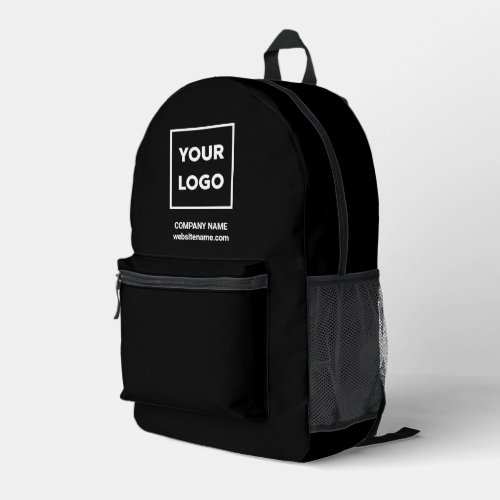 Custom Business Logo and Text Branded Black Printed Backpack