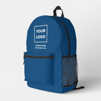Custom Business Logo and Text Branded Blue Printed Backpack