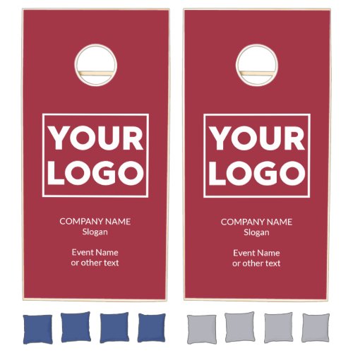 Custom Business Logo and Text Branded Burgundy Red Cornhole Set