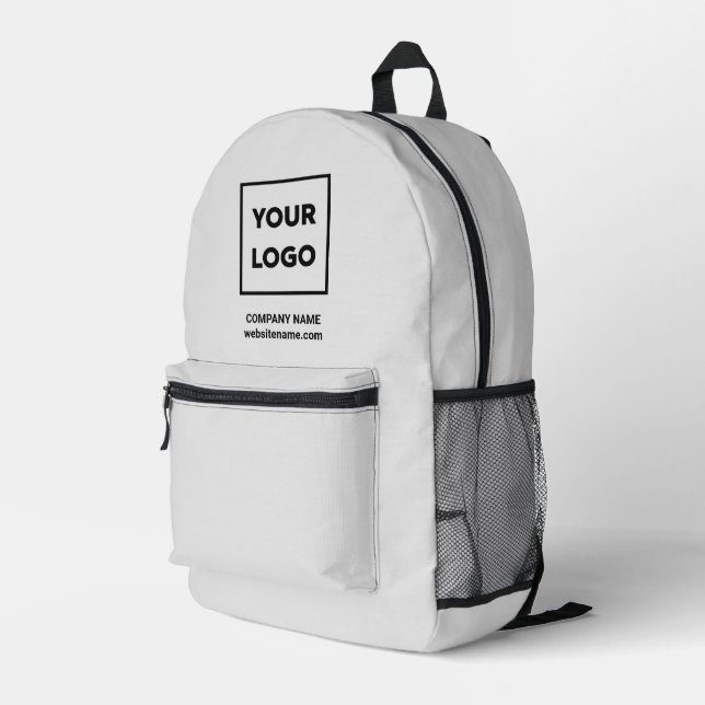Custom Business Logo and Text Branded Light Grey Printed Backpack (Back Corner Right)