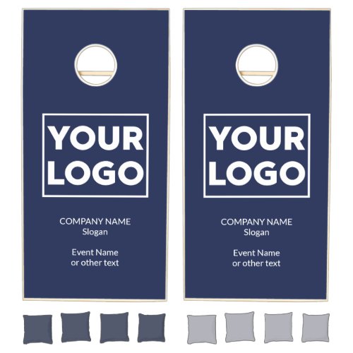 Custom Business Logo and Text Branded Navy Blue Cornhole Set