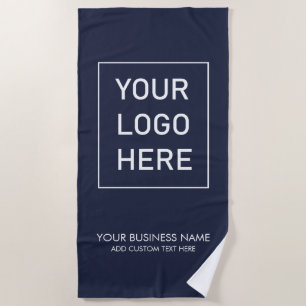 Custom Business Logo and Text Company Navy Blue Beach Towel