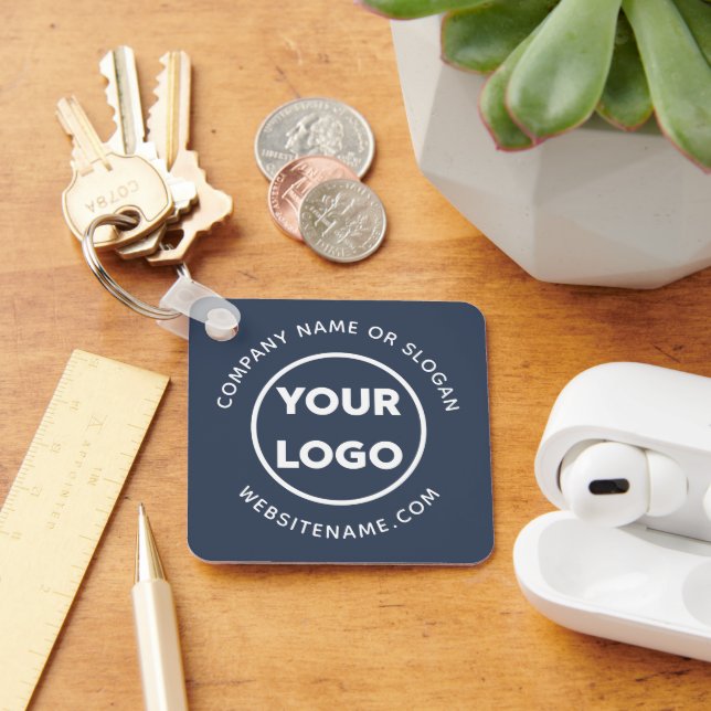 Custom Business Logo and Text Corporate Swag Navy Keychain (Desk)
