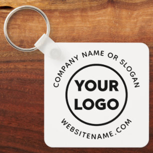 Custom Business Logo and Text Corporate Swag White Keychain