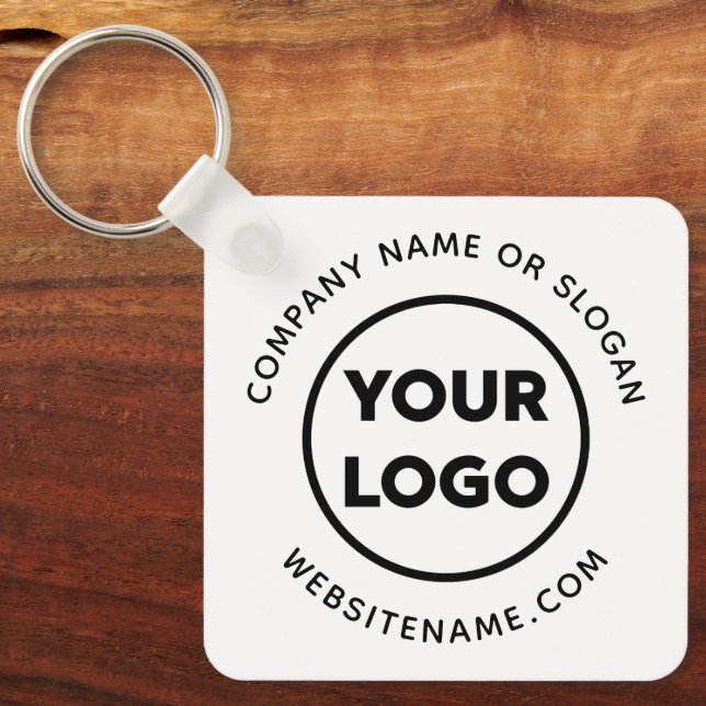 Custom Business Logo and Text Corporate Swag White Keychain (Front)