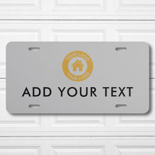 Custom Business Logo And Text Gray License Plate