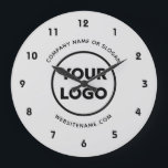 Custom Business Logo and Text Grey Background Large Clock<br><div class="desc">Replace the sample company logo and text with your own in the sidebar to create a stylish minimal wall clock for your business with a neutral grey background. Your logo can be in color or black and white. If you want the background color to show through your logo, upload a...</div>