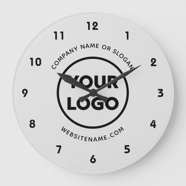 Custom Business Logo and Text Grey Background Large Clock (Front)