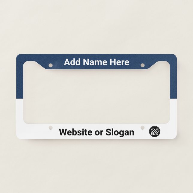 Custom Business Logo and Text Navy Blue License Plate Frame (Front)