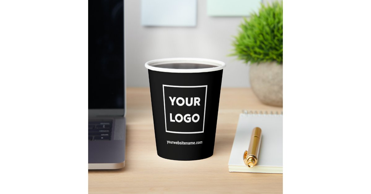 Custom Business Logo and Text on Black Branded Paper Cups | Zazzle