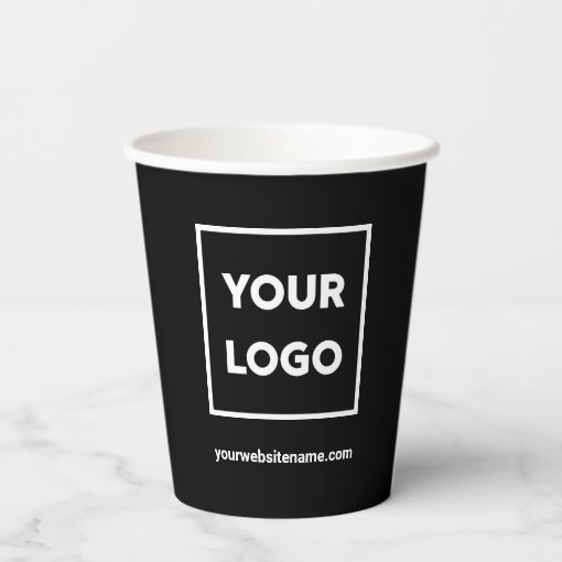 Custom Business Logo and Text on Black Branded Paper Cups | Zazzle