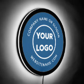 Custom Business Logo and Text on Blue LED Sign (Angle)