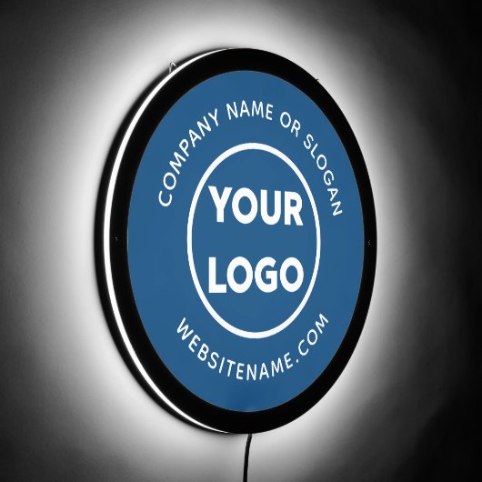 Custom Business Logo and Text on Blue LED Sign (Angle)