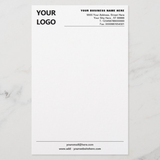 Custom Business Logo and Text Stationery Paper (Front)