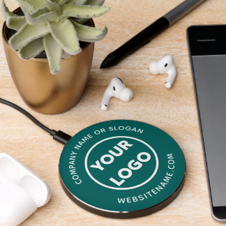Custom Business Logo and Text Teal Wireless Charger
