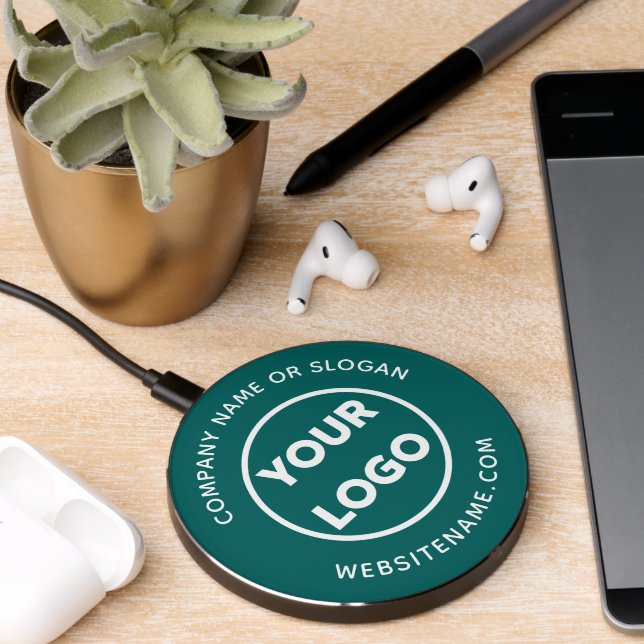 Custom Business Logo and Text Teal Wireless Charger (Desk 2)