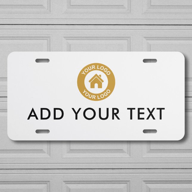 Custom Business Logo And Text White License Plate (Creator Uploaded)