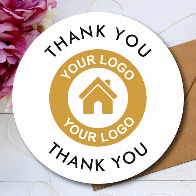 Custom Business Logo And Thank You Text Classic Round Sticker (Creator Uploaded)