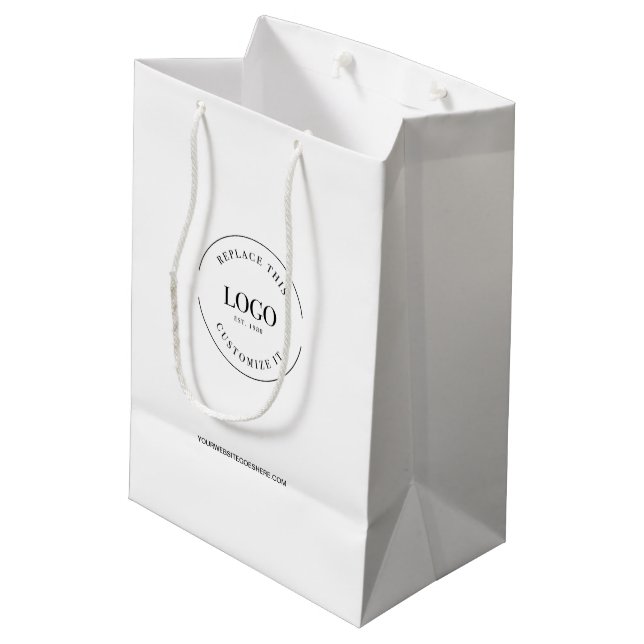 Custom Business logo and website white Medium Gift Bag (Back Angled)
