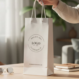 Custom Business logo and website white Wine Gift Bag