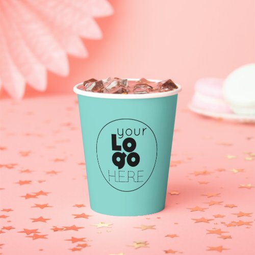 Custom Business Logo Aqua Blue Paper Party Cup