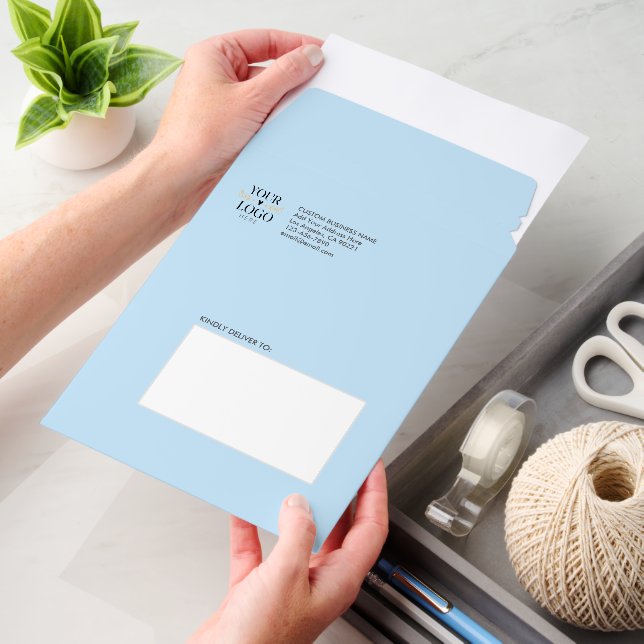 Custom Business Logo Baby Blue Cardstock Envelope Mailers (Desk)