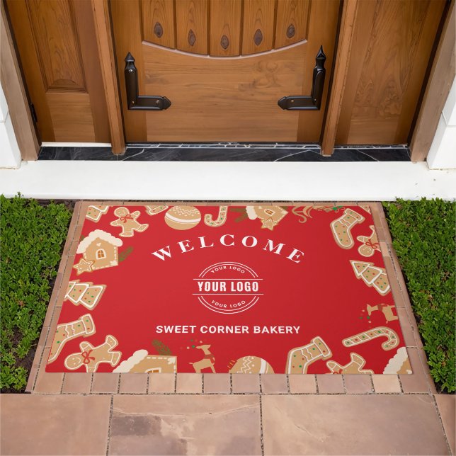 Custom Business Logo Bakery Gingerbread Welcome Doormat (Outdoor)