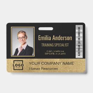 Custom Business Logo Bar Code Employee Photo Gold Badge